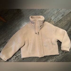 ZARA Cream beige cropped Sherpa Jacket coat size women’s small
